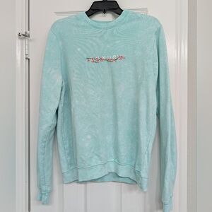 Blind Rooster Mint Green Asian Embroidered Crewneck Sweatshirt Size Medium